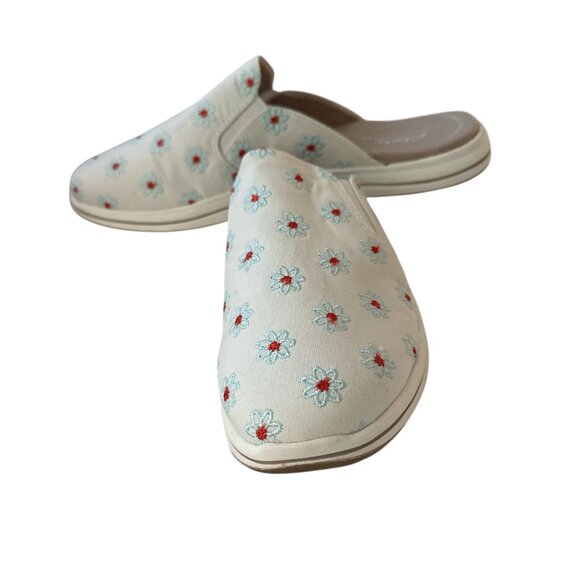 Clarks Cloudsteppers Canvas Slip-on Mules -NWOB- White Floral Size 9 - Picture 3 of 5